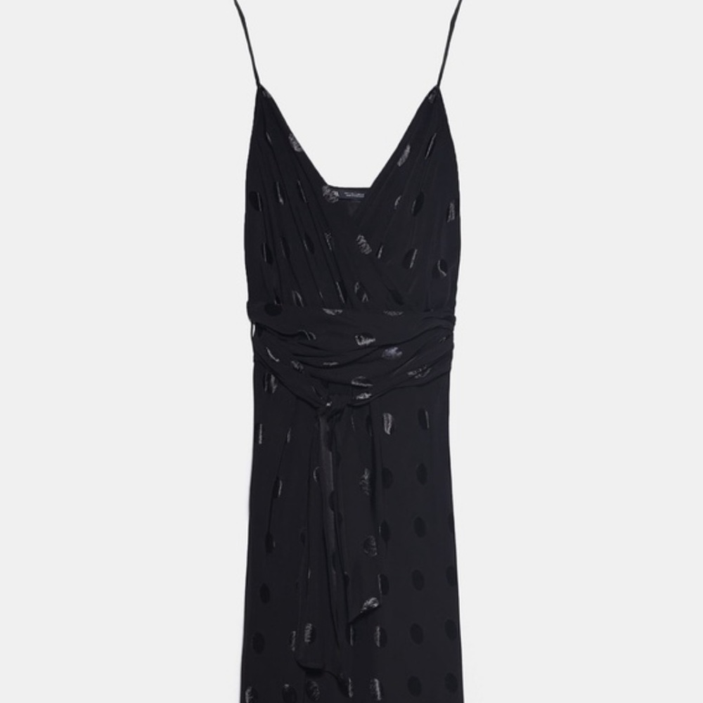 NWT Zara Black Midi Polka Dot Jaquard Dress - Picture 7 of 11